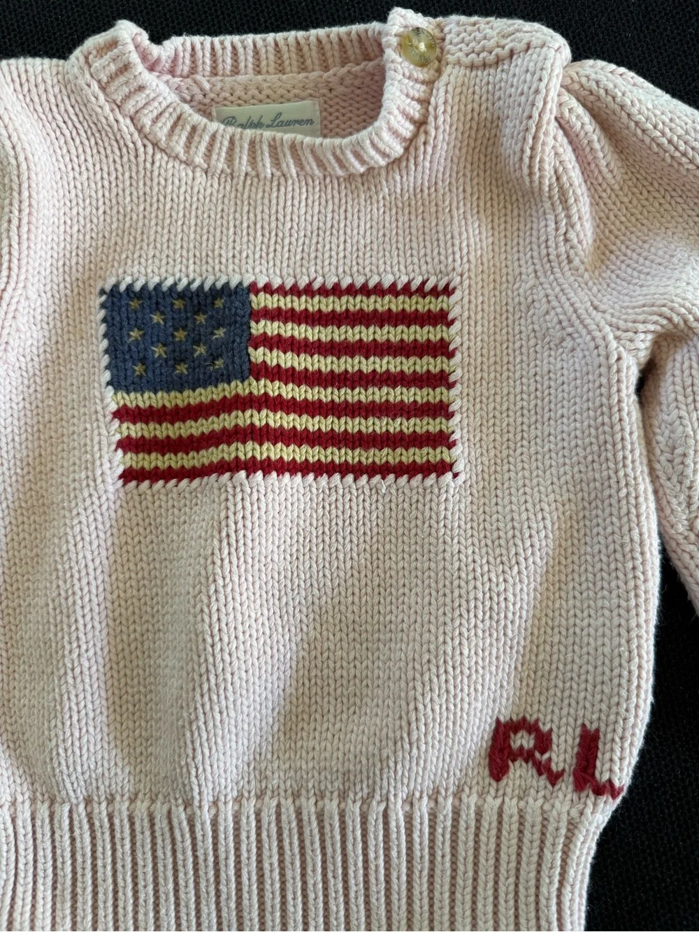 Ralph Lauren Acacia Pink Intarsia Flag Knit Sweater